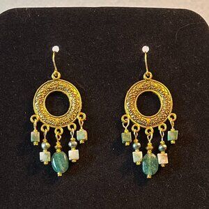 Handmade Chandelier Earrings - Green Stone